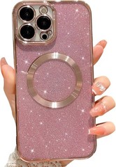 Cute Pink Bling Clear Phone Case for iPhone 13 Pro Max, Magnetic Luxury Plating