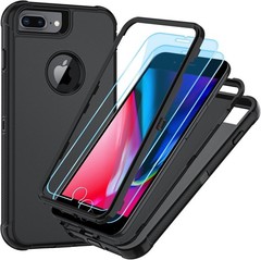 iPhone 6/7/8 Plus Case with HD Screen Protector, 3-Layer Heavy Duty Cover, Black