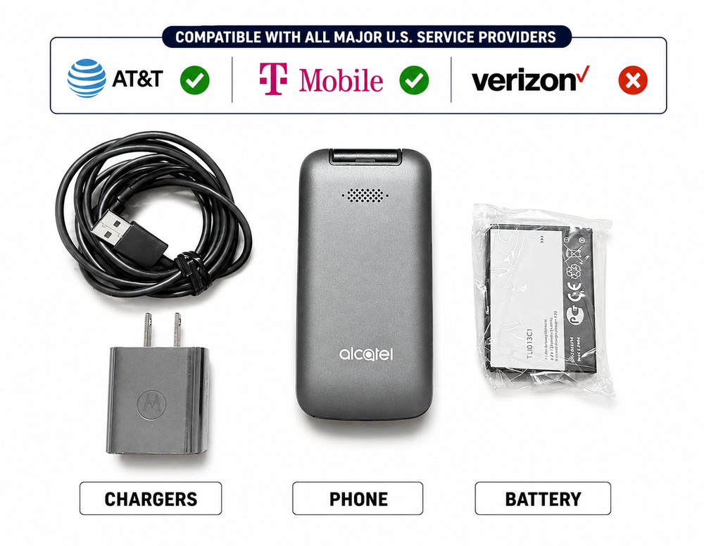Alcatel GO FLIP 3 4052Z – ONLY- AT&T, Tmobile, Metro – 4G LTE Flip Phone