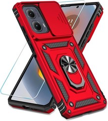 Motorola Moto Edge 2024 Case with HD Screen Protector & Slide Camera Cover, Red