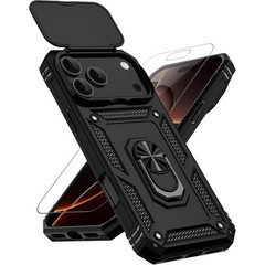 iPhone 17 Pro Max Case with Slide Camera Cover & Kickstand, Military Grade Black