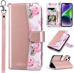 Rose Gold Flip Wallet Case for iPhone 14 Plus 6.7″ with Card Holder [RFID Shield