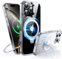 iPhone 16 Pro Case with 360° Magnetic Kickstand Transparent Soft Silicone Clear