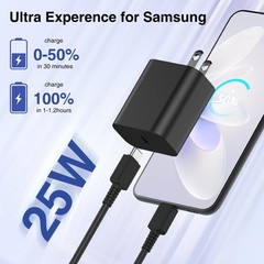 Super Fast 25W USB-C Wall Charger for Samsung Galaxy S25+/S24+ 6FT