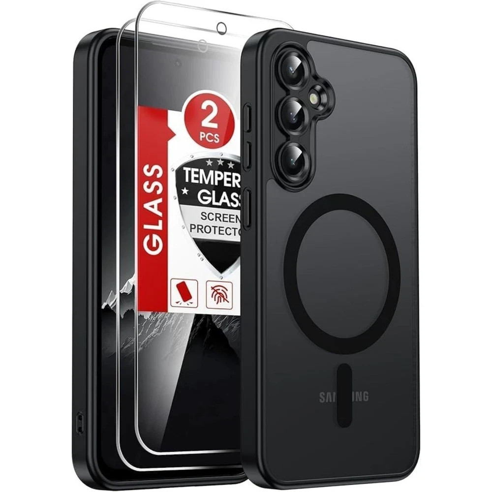 for Samsung Galaxy S23-FE Phone Case with Screen Protector, Military Matte Black