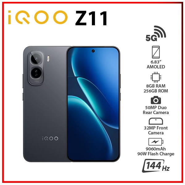 (New) iQOO Z11 5G 8GB+256GB BLACK Dual SIM Unlocked Android Cell Phone