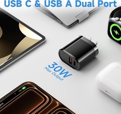 30W USB-C Fast Charger Block for iPhone 17, 16, with 6.6FT Braided Cable