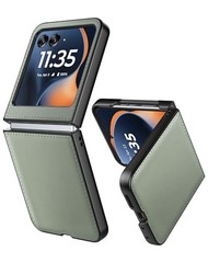 Case for Motorola Razr 2024/2025 – PU Leather Back & Hard PC Bumper – Green