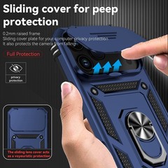 iPhone 17 Pro Max Case with Slide Camera Cover & Kickstand, Military Grade Black