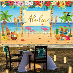 Hawaiian Aloha Party Decoration, Extra Large Summer Luau Beach Banner Backdrop B