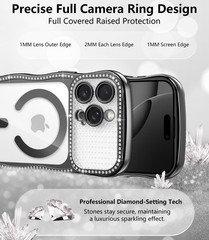 Magnetic Clear Case for iPhone 16 Pro 6.3″ with Gradient Glitter Card and Bling